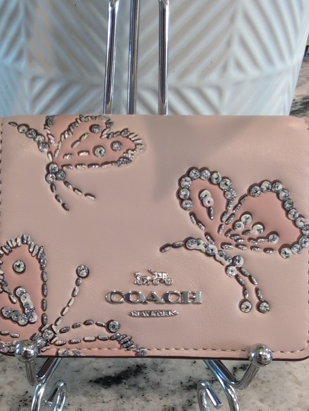Coach Blush Pink Crystal Dragonfly Mini Wallet Bag w/Chain Strap